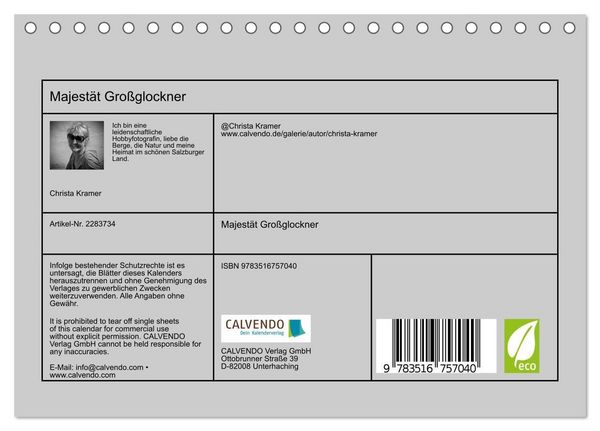 Produktbild: Majest&auml;t Gro&szlig;glockner (Tischkalender 2027 DIN A5 quer), CALVENDO Monatskalender
