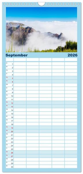Produktbild: Familienplaner 2026 - Berg, Land und Meer - Eine Reise durch die Landschaften mit 5 Spalten (Wandkalender, 21 x 45 cm) CALVENDO