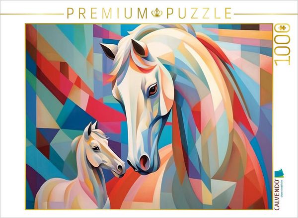 CALVENDO Puzzle Wunderschöne weiße Stute mit Fohlen - Pferde | 1000 Teile Lege-Größe 64x48cm Foto-Puzzle für glückliche Stunden