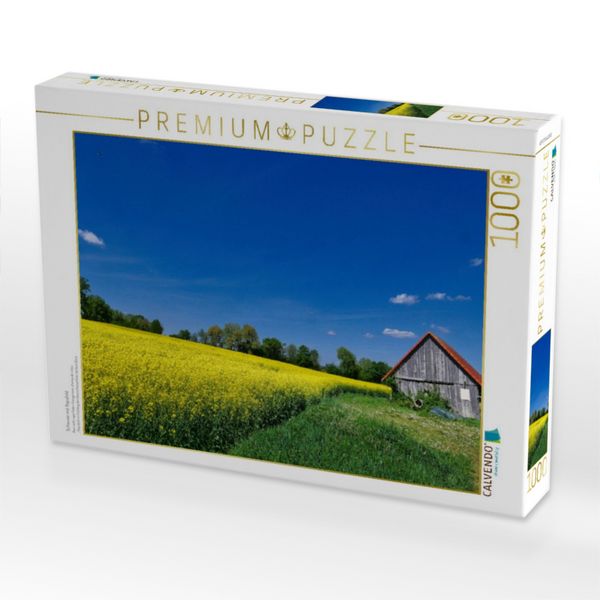 Produktbild: CALVENDO Puzzle Scheune mit Rapsfeld | 1000 Teile Lege-Gr&ouml;&szlig;e 64x48cm Foto-Puzzle f&uuml;r gl&uuml;ckliche Stunden