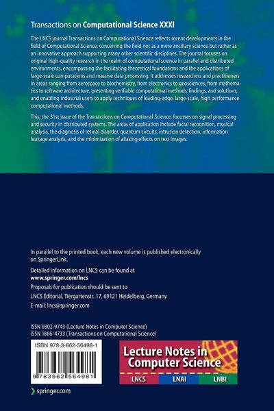 Produktbild: Transactions on Computational Science XXXI