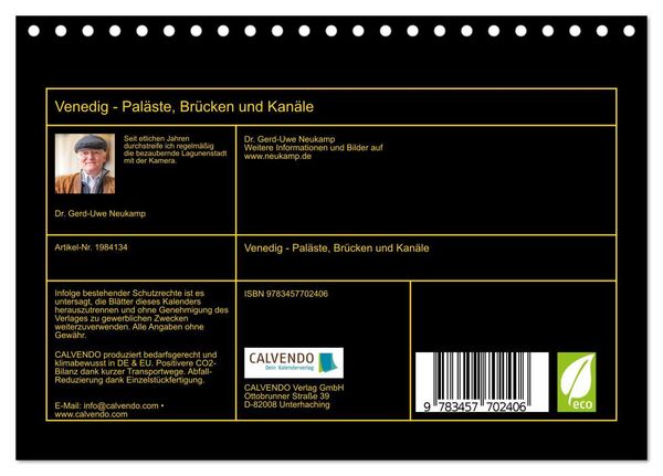 Produktbild: Venedig - Pal&auml;ste, Br&uuml;cken und Kan&auml;le (Tischkalender 2026 DIN A5 quer), CALVENDO Monatskalender