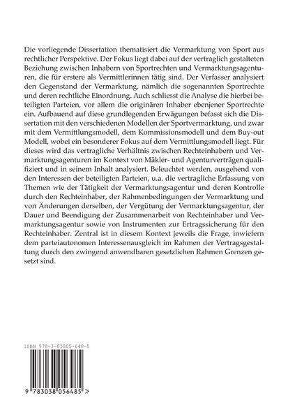 Produktbild: Der Vermittlungsvertrag in der Vermarktung von Sport