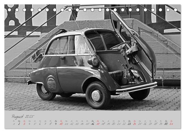 Produktbild: BMW Isetta 300 in schwarzwei&szlig; (Tischkalender 2025 DIN A5 quer), CALVENDO Monatskalender
