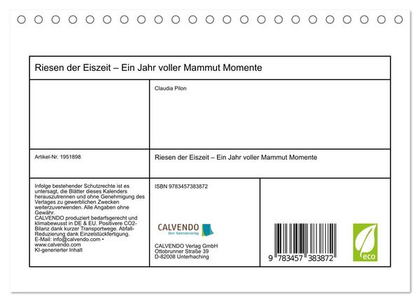 Produktbild: Riesen der Eiszeit &ndash; Ein Jahr voller Mammut Momente (Tischkalender 2026 DIN A5 quer), CALVENDO Monatskalender