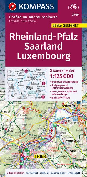 Produktbild: KOMPASS Gro&szlig;raum-Radtourenkarte 3709 Rheinland-Pfalz