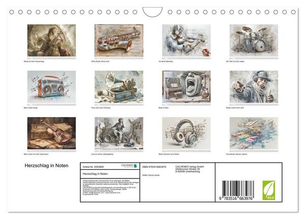 Produktbild: Herzschlag in Noten (Wandkalender 2026 DIN A4 quer), CALVENDO Monatskalender