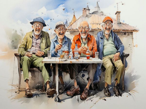 Produktbild: CALVENDO Puzzle Lustige Rentner - M&auml;nnergespr&auml;che | 1000 Teile Lege-Gr&ouml;&szlig;e 64x48cm Foto-Puzzle f&uuml;r gl&uuml;ckliche Stunden