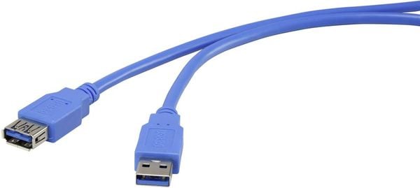 Renkforce USB-Kabel USB 3.2 Gen1 (USB 3.0 / USB 3.1 Gen1) USB-A Stecker, USB-A Buchse 1.80 m Blau vergoldete Steckkontak