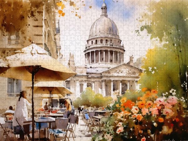 Produktbild: CALVENDO Puzzle Stra&szlig;encaf&eacute; mit Panth&eacute;on | 1000 Teile Lege-Gr&ouml;&szlig;e 64x48cm Foto-Puzzle f&uuml;r gl&uuml;ckliche Stunden