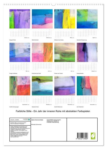 Produktbild: Farbliche Stille - Ein Jahr der inneren Ruhe mit abstrakten Farbspielen (hochwertiger Premium Wandkalender 2026 DIN A2 hoch), Kunstdruck in Hochglanz