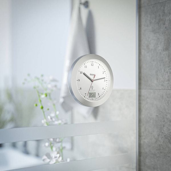 Produktbild: Mebus 41124 Funk Wanduhr 17cm x 60mm Silber Badezimmer-/Feuchtraum geeignet