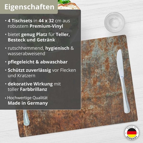 Produktbild: Tischsetmacher Tischsets Rost Optik Metall grau-orange, aus hochwertigem Vinyl (4 St&uuml;ck), 44 x 32 cm