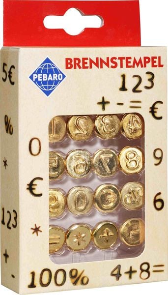 Produktbild: PEBARO 20600 - Brennstempel Zahlen 0-9 und Zeichen, 16-teilig, passend zum Pebaro-Brandmalkolben, Brandmalerei