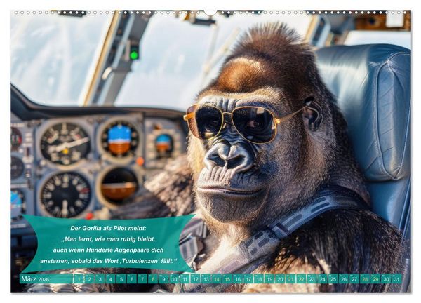 Produktbild: Der tierisch lustige Piloten-Kalender (hochwertiger Premium Wandkalender 2026 DIN A2 quer), Kunstdruck in Hochglanz