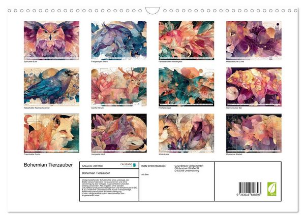 Produktbild: Bohemian Tierzauber (Wandkalender 2026 DIN A3 quer), CALVENDO Monatskalender