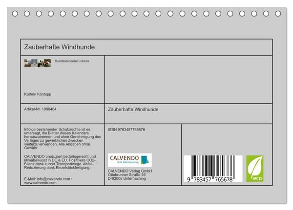 Produktbild: Zauberhafte Windhunde (Tischkalender 2026 DIN A5 quer), CALVENDO Monatskalender