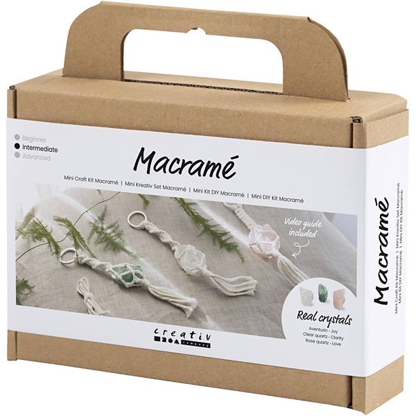 Produktbild: Creativ Company Mini Kreativ Set Macram&eacute;, Makramee, Schl&uuml;sselringe, Matt transparent, Staubgr&uuml;n, Staubrosa, Hellnatur
