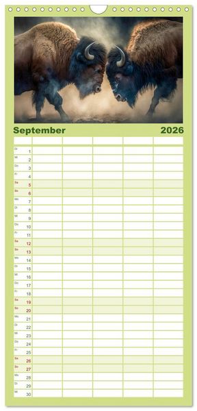 Produktbild: Familienplaner 2026 - Amerikanischer Bison mit 5 Spalten (Wandkalender, 21 x 45 cm) CALVENDO