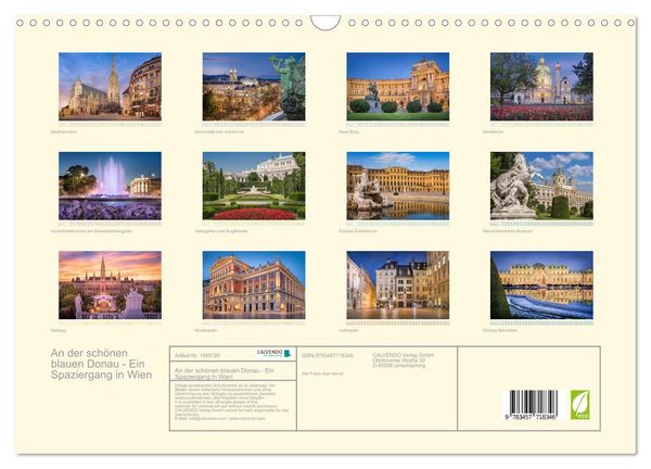 Produktbild: An der sch&ouml;nen blauen Donau - Ein Spaziergang in Wien (Wandkalender 2026 DIN A3 quer), CALVENDO Monatskalender