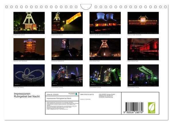 Produktbild: Impressionen Ruhrgebiet bei Nacht (Wandkalender 2026 DIN A4 quer), CALVENDO Monatskalender