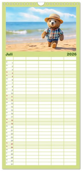 Produktbild: Familienplaner 2026 - Teddyb&auml;r und seine Abenteuer mit 5 Spalten (Wandkalender, 21 x 45 cm) CALVENDO