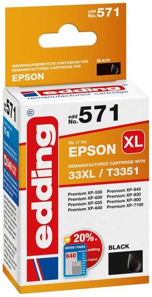 Edding Druckerpatrone ersetzt Epson 33XL, T3351 Kompatibel Schwarz EDD-571 18-571