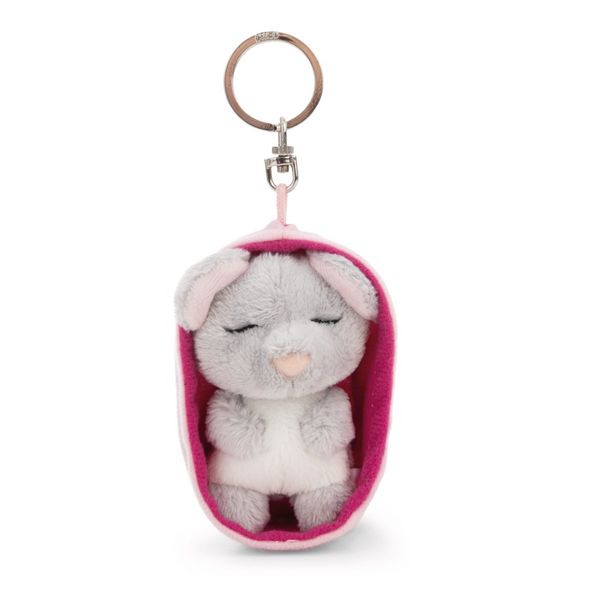NICI - Schlüsselanhänger Sleeping Pets Maus 8cm Körbchen hellrosa an Header Karte