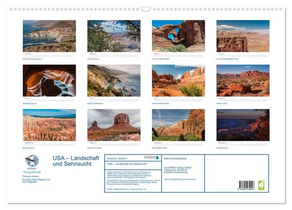 Produktbild: USA &ndash; Landschaft und Sehnsucht (Wandkalender 2027 DIN A2 quer), CALVENDO Monatskalender