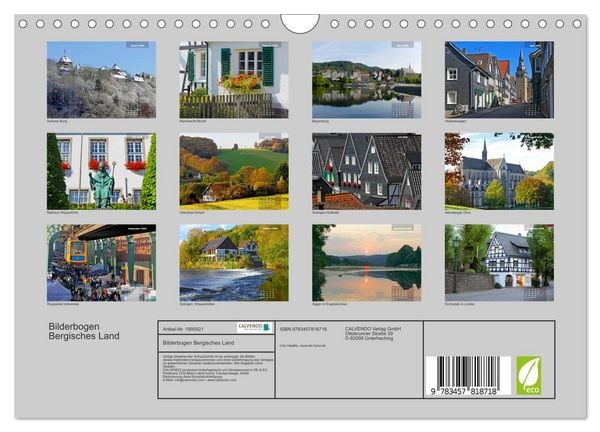 Produktbild: Bilderbogen Bergisches Land (Wandkalender 2026 DIN A4 quer), CALVENDO Monatskalender