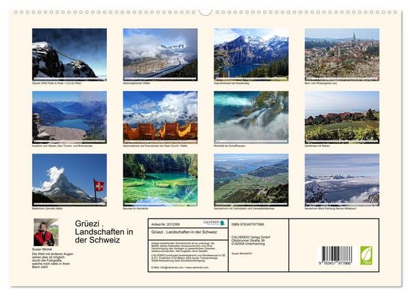 Produktbild: Gr&uuml;ezi . Landschaften in der Schweiz (hochwertiger Premium Wandkalender 2026 DIN A2 quer), Kunstdruck in Hochglanz