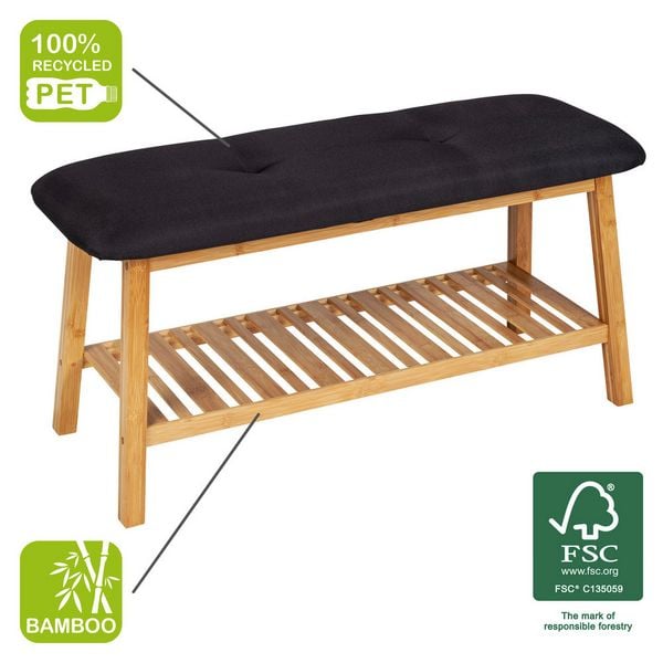 Produktbild: Schuhbank mit Sitzpolster Mod. Ecori, Bambus, recyceltes Polyester