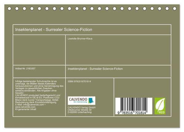 Produktbild: Insektenplanet - Surrealer Science-Fiction (Tischkalender 2026 DIN A5 quer), CALVENDO Monatskalender