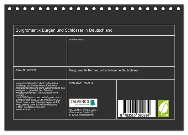 Produktbild: Burgromantik Burgen und Schl&ouml;sser in Deutschland (Tischkalender 2026 DIN A5 quer), CALVENDO Monatskalender