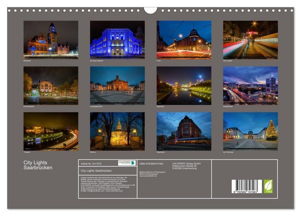 Produktbild: City Lights Saarbr&uuml;cken (Wandkalender 2027 DIN A3 quer), CALVENDO Monatskalender