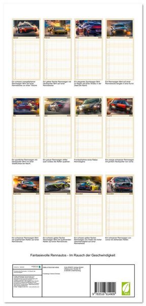 Produktbild: Familienplaner 2026 - Fantasievolle Rennautos - Im Rausch der Geschwindigkeit mit 5 Spalten (Wandkalender, 21 x 45 cm) CALVENDO