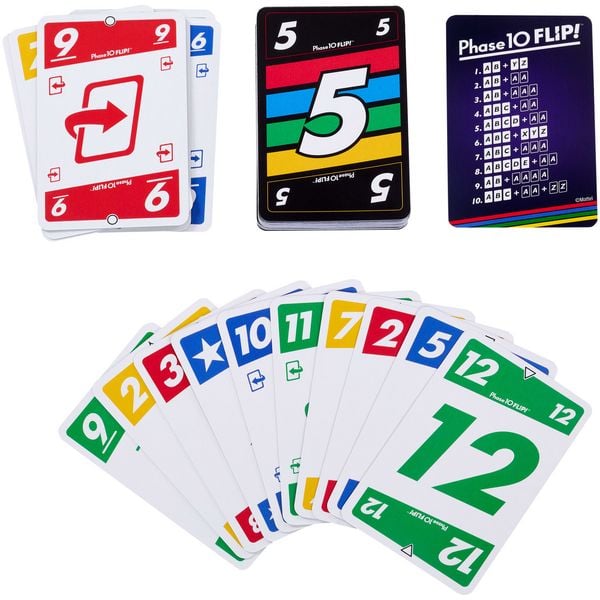 Produktbild: Phase 10 Flip Kartenspiel, klassisches Kartenspiel für die ganze Familie mit beidseitig bedruckten Karten für 2 bis 6 Spieler