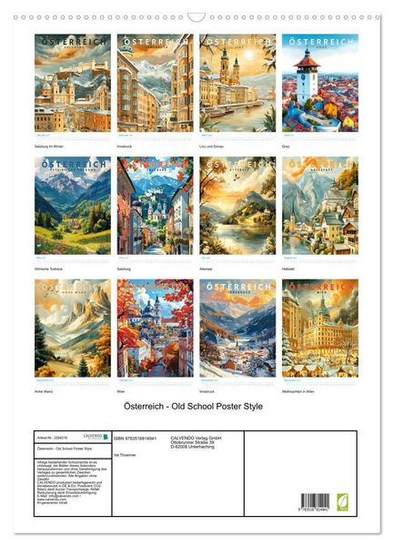 Produktbild: &Ouml;sterreich - Old School Poster Style (Wandkalender 2027 DIN A2 hoch), CALVENDO Monatskalender