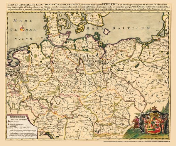 Produktbild: Historische Landkarte und Postkarte: K&Ouml;NIGREICH PREUSSEN 1701
