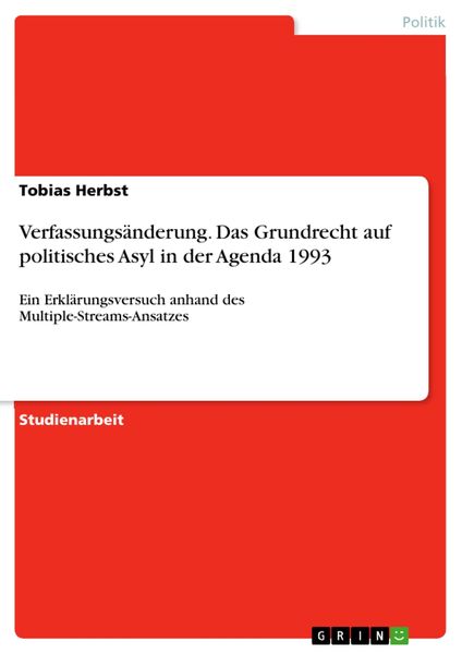 Produktbild: Verfassungs&auml;nderung. Das Grundrecht auf politisches Asyl in der Agenda 1993