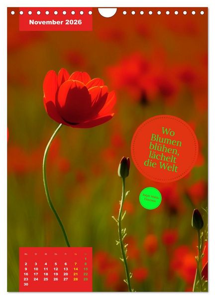 Produktbild: Verr&uuml;ckt nach BLUMEN Artwork - Farben - Zitate (Wandkalender 2026 DIN A4 hoch), CALVENDO Monatskalender