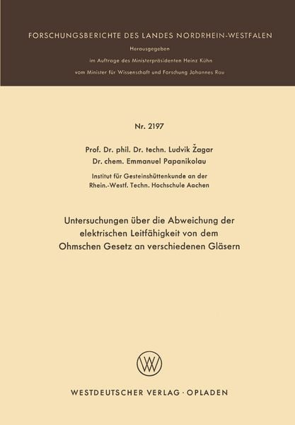 Produktbild: Untersuchungen über die Abweichung der elektrischen Leitfähigkeit von dem Ohmschen Gesetz an verschiedenen Gläsern