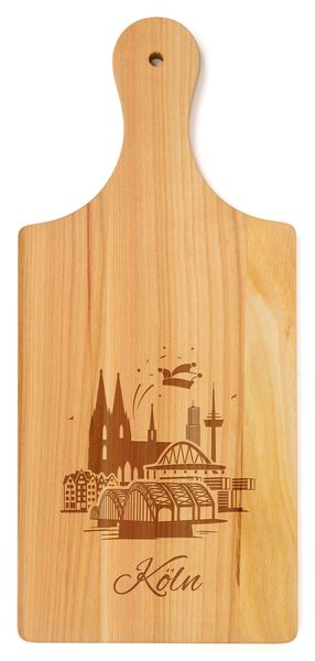 Produktbild: Brotzeitbrett mit Griff aus Kirschbaumholz, Motiv K&ouml;ln