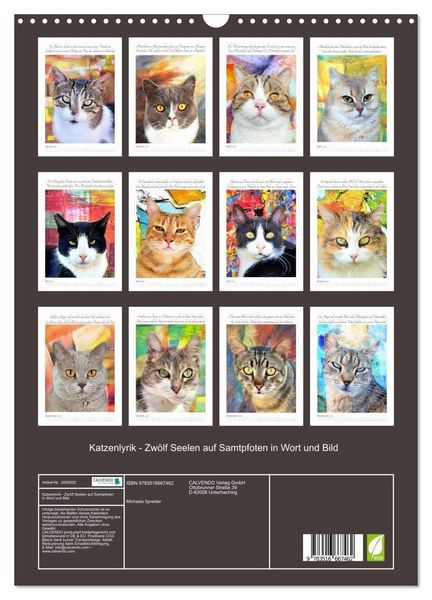 Produktbild: Katzenlyrik - Zw&ouml;lf Seelen auf Samtpfoten in Wort und Bild (Wandkalender 2026 DIN A3 hoch), CALVENDO Monatskalender