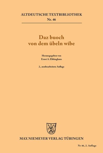 Daz buoch von dem übeln wîbe, Taschenbuch von , De Gruyter, 9783484200203