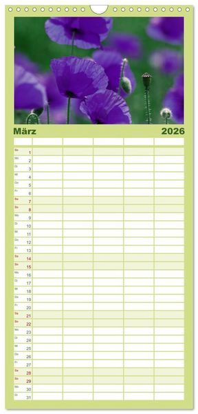 Produktbild: Familienplaner 2026 - Mohnblumen Tr&auml;ume mit 5 Spalten (Wandkalender, 21 x 45 cm) CALVENDO