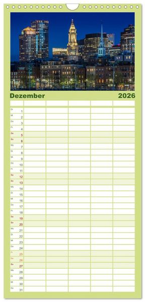 Produktbild: Familienplaner 2026 - Stadtansichten aus Boston mit 5 Spalten (Wandkalender, 21 x 45 cm) CALVENDO