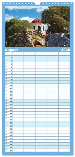 Produktbild: Familienplaner 2026 - Kreta - Insel der Kapellen mit 5 Spalten (Wandkalender, 21 x 45 cm) CALVENDO
