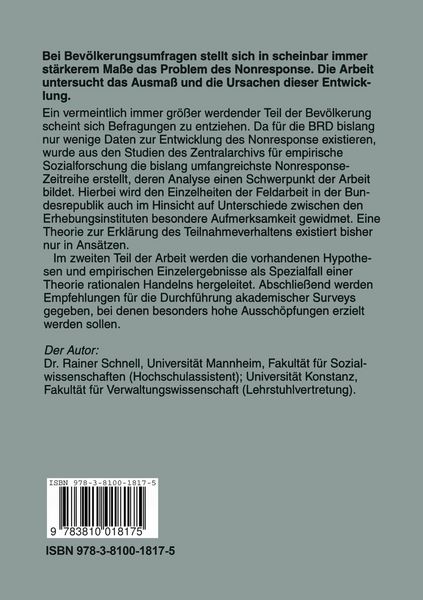Produktbild: Nonresponse in Bev&ouml;lkerungsumfragen