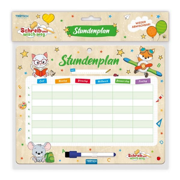 Produktbild: TR&Ouml;TSCH - Stundenplan abwischbar Zum Schulstart Tierfreunde